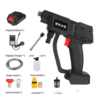 Electric water gun with accessories on a white background