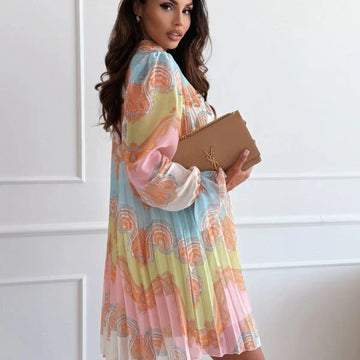 Bohemian Printed Pleated Dress