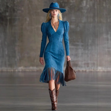 Retro Suede Fringe Sleeveless Mini Dress